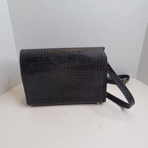 Vintage Women's Crocs Black Leather Hand Tooled Bag - Picture 2 of 15